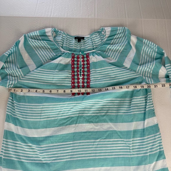 Talbots Blue White Stripe Beaded Keyhole 3/4 Sleeve Tunic Blouse Large - Picture 8 of 9